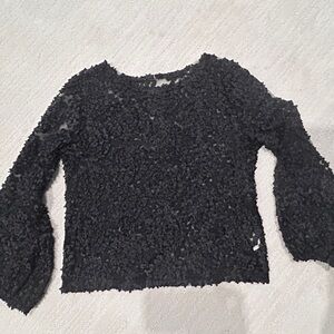 NWOT Black floral sheer appliqué long sleeve blouse fits Small/Medium